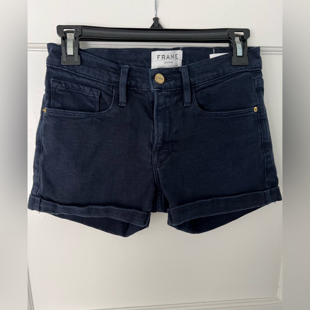 Frame denim shorts size 24, dark navy, cuffed